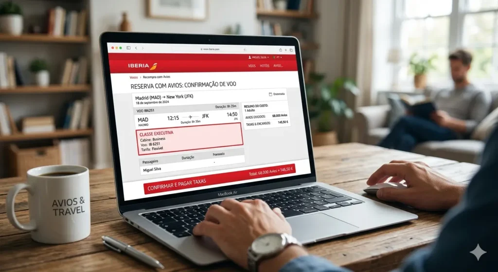 Tela do site Iberia mostrando resgate de Avios na classe executiva